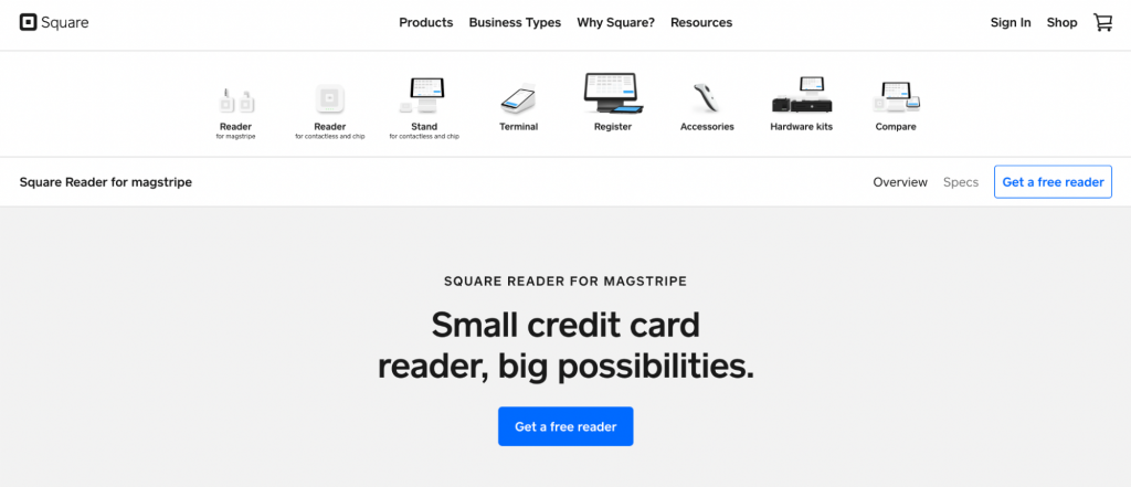 Square credit card reader homepage